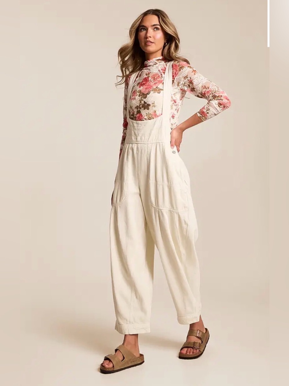 We The Free by Free People Felix Tapered Overalls Jumpsuit ~ Cream - Picture 3 of 12